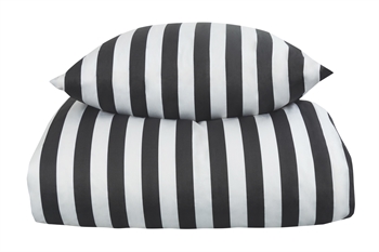 Billede af Stribet sengetøj til dobbeltdyne - 200x220 cm - Blødt bomuldssatin - Nordic Stripe - Mørkegråt og hvidt sengesæt